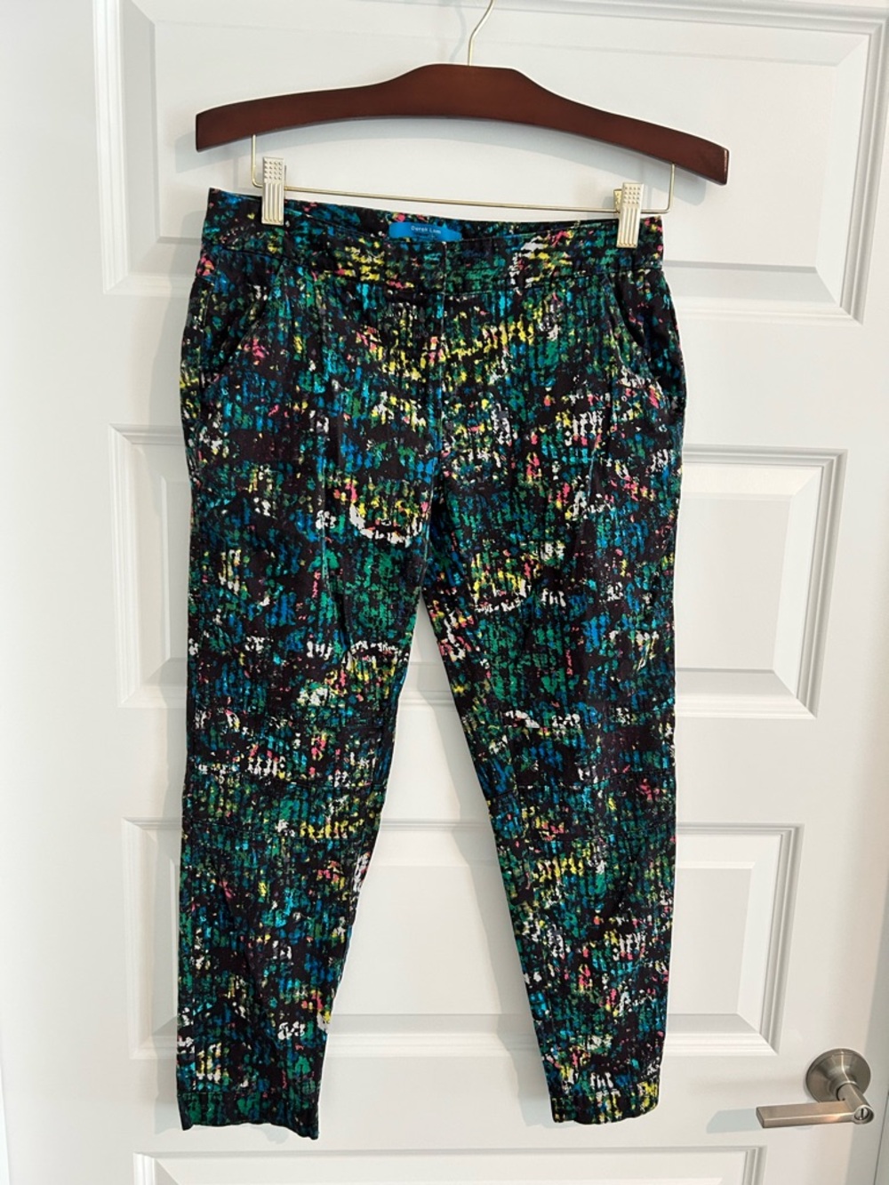 Derek Lam Paint Splatter pants Black Green Blue Multi Size 4